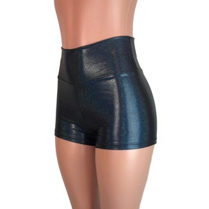 Schwarze Sparkle Mystique High Waist Booty Shorts - Club oder Rave Wear - Crossfit - Laufen - Roller Derby