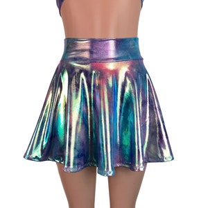 Metallic High Waisted Skater Skirt - Tie Dye Rainbow Mystique - Clubwear, Rave Wear, Mini Circle Skirt