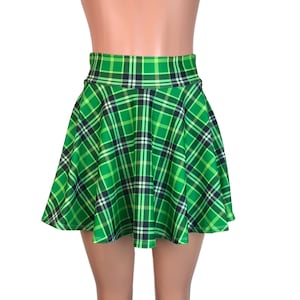 Falda de patinador de cintura alta a cuadros verde- Clubwear, Rave Wear, Mini Circle Skirt