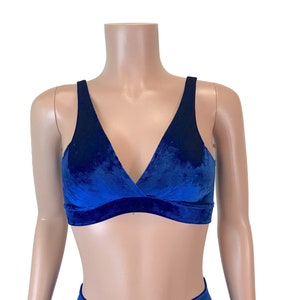 Blue Crushed Velvet Bralette - Rave Wear, festival top, burning man