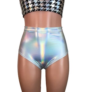 High Waisted Bikini Hot Pants *Opal Holographic* - Booty Shorts - Bikini Bottom - Festival or Rave Clothing