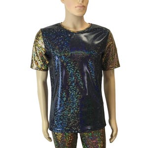 Men&#39;s Holographic Shattered Glass 2-Tone Tee or T-shirt, Men&#39;s Holo Top, Rave Clothing, Burning Man