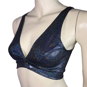 Black Holographic Bralette - Rave Wear, Activewear, Running, Yoga, crossfit, festival top