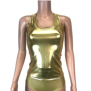 Gold Metallic Tank Top - Bodycon Clubwear, Rave Wear, Festival Outfit