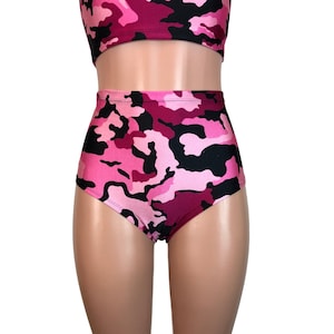 Pink Camouflage Camo High Waisted Hot Pants - Booty Shorts - Bikini Bottom - club or rave wear - Crossfit - Running