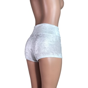 White Crushed Velvet High Waisted Booty Shorts - club or rave wear - Crossfit - Running