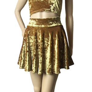 Crushed Velvet Skirt Mustard Yellow Gold Skater Skirt Velvet Rave Skirt Gold Mini Skirt image 1