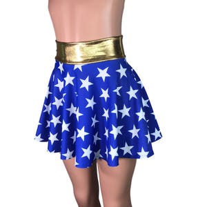 Blue skater skirt white top store