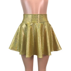 Holographic Gold High Waisted Skater Skirt - Clubwear, Rave Wear, Mini Circle Skirt