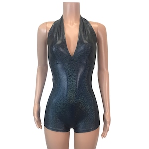 Black Holographic Halter Romper - Rave Wear, Festival Outfit, Aerial Performer