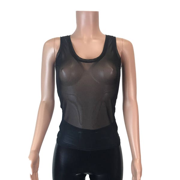 Black Mesh Sheer Tank Top - bodycon Clubwear, Rave Wear, Activewear, Running, Yoga, crossfit