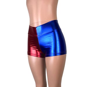 Red/Blue or Red/Black Harlequin Mid-Rise Booty Shorts club or rave wear Crossfit Running Roller Derby Red and Blue