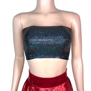 Black Shattered Glass Holographic Tube Top - bodycon Clubwear, Rave Wear, Festival Clothing