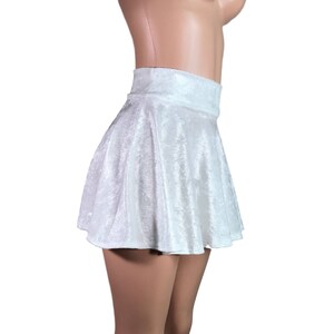 White Crushed Velvet High Waisted Skater Skirt - Clubwear, Rave Wear, Mini Circle Skirt