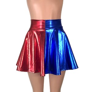 Red/Blue or Red/Black Harlequin Costume High Waisted Skater Skirt - Clubwear, Rave Wear, Mini Circle Skirt