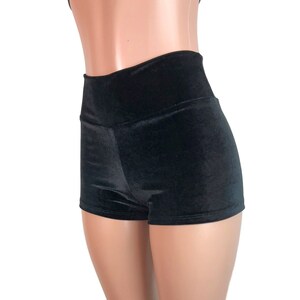 Black Velvet High Waisted Booty Shorts - club or rave wear - Crossfit - Running