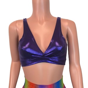 Purple Mystique Metallic Bralette - Rave Wear, Activewear, Running, Yoga, crossfit, festival top