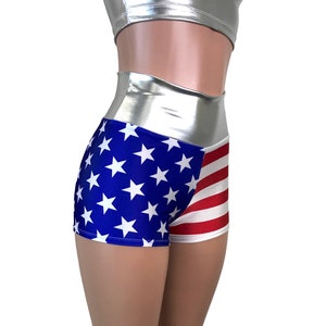 Stars & Stripes American High Waisted Booty Shorts - Club, Festival, or Rave wear - Crossfit - Running