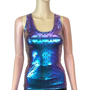Holographic Mermaid Scales Tank Top - Bodycon Clubwear, Rave Wear, Holographic Clothing