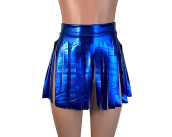 Blue Metallic Fringe Skirt - Rave Clothing - Performance - Dance