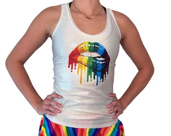 Pride Lips Tank - Choose Tank Color - Women's Sparkle Tank or Holographic, Custom Rave Clothing