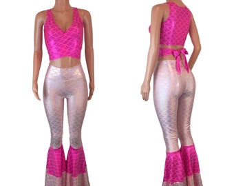 Pink Mermaid Costume W/bell Bottoms and Wrap Top Choose Your