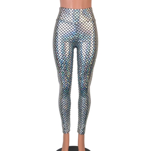 Mermaid Leggings Black Holographic High Waist Pants - Etsy