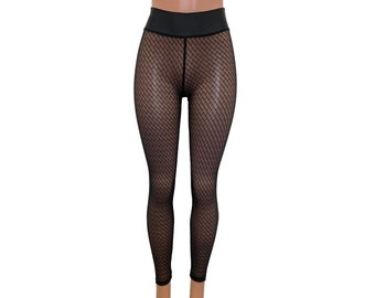 Black Vixen Mesh "Fishnet" Leggings Pants - Rave Outfit, Festival Clothing, Sheer Fishnets