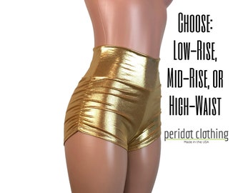 Ruched Booty Shorts - Gold Mystique Metallic - Pole Dance Shorts - Rave Clothing - Festival Outfit