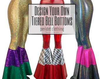 Design your Own Custom Tiered Bell Bottom Flares - Boho Pants - Rave Pants - Festival Clothing