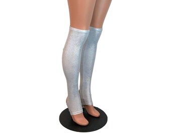 Silver Holographic Stirrup Leg Sleeves, Calf Sleeves, Leg Warmers, Knee Socks