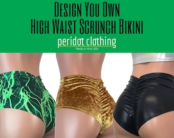 DESIGN Your Own Scrunch Bikini - CHOOSE your RISE - Ruched Brazilian Bikini Bottom - Rave Clothing