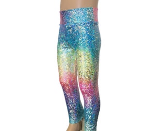 Children's Holograph Rainbow Leggings, Girls Sparkle Pants, Child Unicorn Leggings,