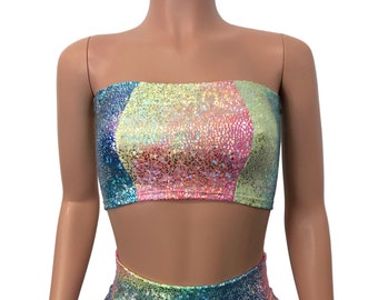 Holografische Tube Top Bandeau *Rainbow Avatar* Rave Top, Festival Outfit, EDC Kleding