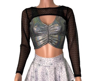 Long Sleeve Bolero Top - Vixen Mesh | Rave Clothing, Festival Outfit, Fishnet Dance Sleeves