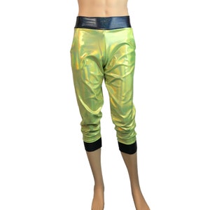 Men&#39;s Lime/Black Holographic Mystique Metallic Joggers w/ Pockets - Jogger Pants - Rave, Festival, EDM, athletic