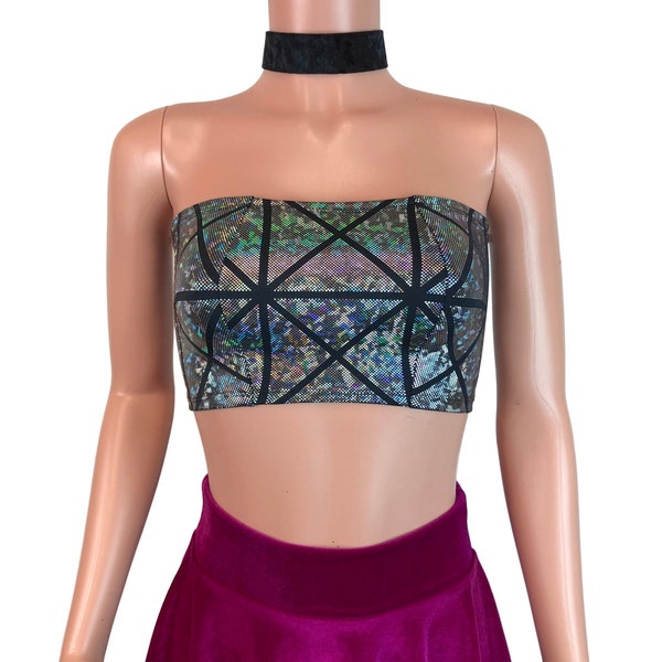 Silber Glasscheibe Holographic Tube Top - bodycon Clubwear, Rave Wear, Festival Clothing