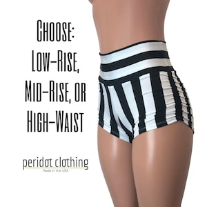 Ruched Booty Shorts - *Black & White Stripe* Scrunch Rave Shorts - CHOOSE your RISE - Roller Derby shorts, pole dance shorts