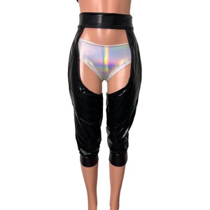 Jogger Chaps in Black Metallic Spandex Unisex Women&#39;s/Men&#39;s - High Waisted Jogger Pants - Rave, Festival, EDM