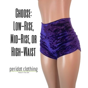Purple Crushed Velvet Booty Shorts - Rave Shorts - Scrunch Booty Shorts - CHOOSE your RISE - Roller Derby, Festival, Rave Clothing