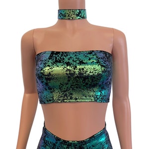 Tube Top Bandeau - *Black w/Green Gilded Velvet* - Rave Top, Festival Clothing, Burning Man