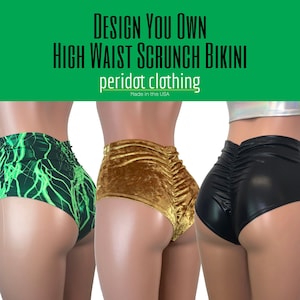 DESIGN Your Own Scrunch Bikini - CHOOSE your RISE - Ruched Brazilian Bikini Bottom - Rave Clothing