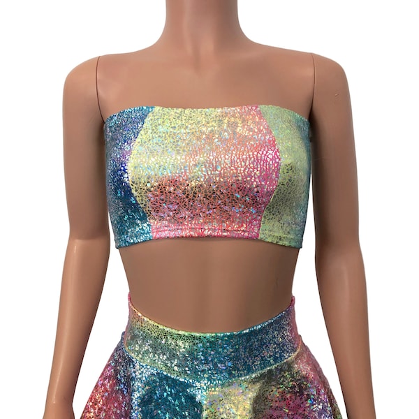 Holographic Tube Top Bandeau *Rainbow Avatar* Rave Top, Festival Outfit, EDC Clothing