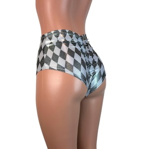 Scrunch Bikini - High Waist *Harlequin Diamond Holo* Ruched Hot Pants - Brazilian Bikini Bottom - Rave Clothing, Festival Clothes