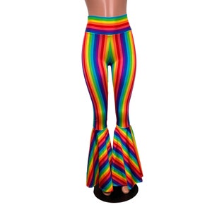 High Waist Bell Bottoms -Rainbow Stripe | Flare Pants, LGBTQ Pride Rave Clothing, Festival Pants, 60s Costume