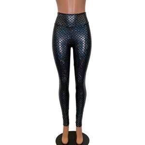 Mermaid Leggings - Black Holographic High Waist Pants | Mermaid Costume - Rave Clothing - High Waist Mermaid Leggings