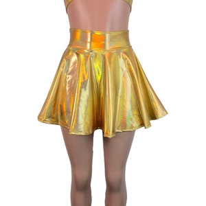 Gold Opal Holographic High Waisted Skater Rock - Clubwear, Rave Wear, Mini Tellerrock