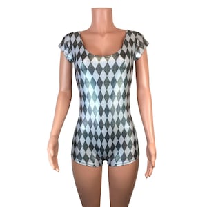 Harlequin Holographic Cap Sleeve Romper - Rave Wear, Festival Outfit, Aerial Performer