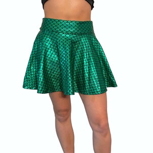 Mermaid Skirt Holographic High Waisted Skater Green Sparkle - Choose Length, Mermaid Costume Circle Skirt