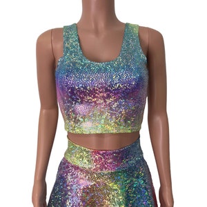 Rainbow Avatar Holographic Crop Top Tank - bodycon Clubwear, Rave Wear, Activewear, Pride